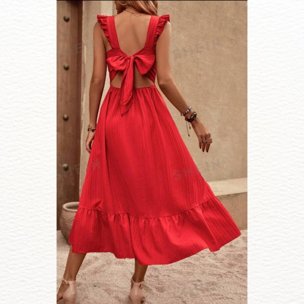 Tie-Back Ruffle Hem Sundress XL RED